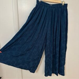 Chicos Wide Loose Crop Palazzo Pants Sz 0 / S / 4 Blue Elastic Waist Flowy